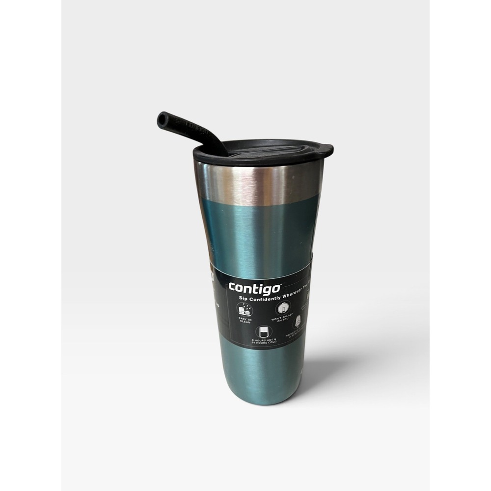 Contigo Streeterville Stainless Steel Tumbler with Plastic Straw  24OZ New